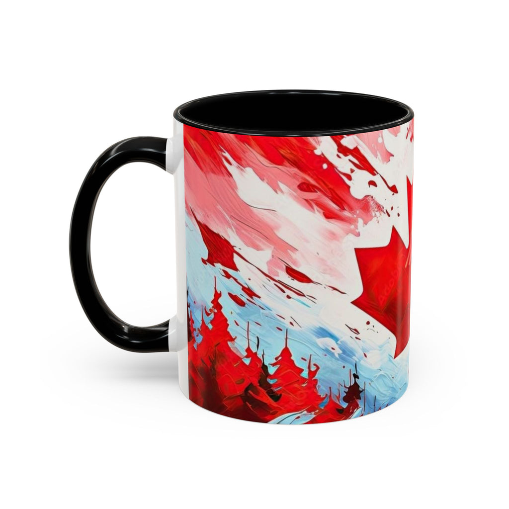 Canadian Maple Leaf Coffee Mug — Red Watercolor Canada Flag Accent Mug (11/15 oz)