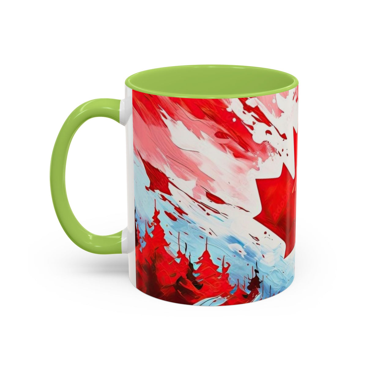 Canadian Maple Leaf Coffee Mug — Red Watercolor Canada Flag Accent Mug (11/15 oz)
