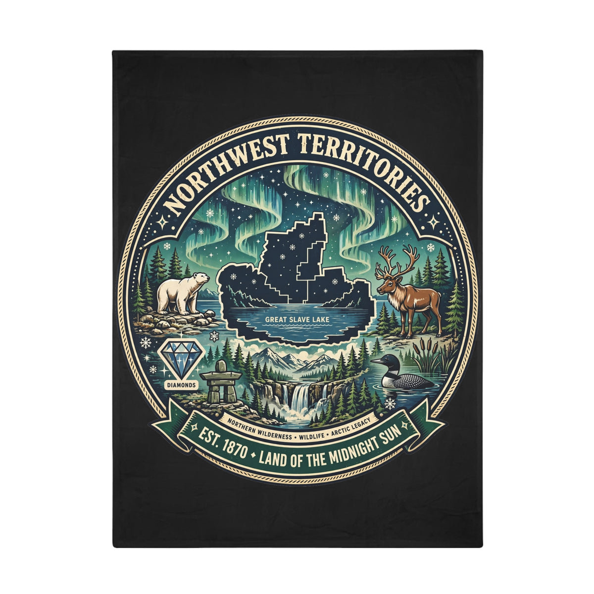 Northwest Territories Plush Fleece Blanket – 'Land of the Midnight Sun' Scenic Northern Lights Throw