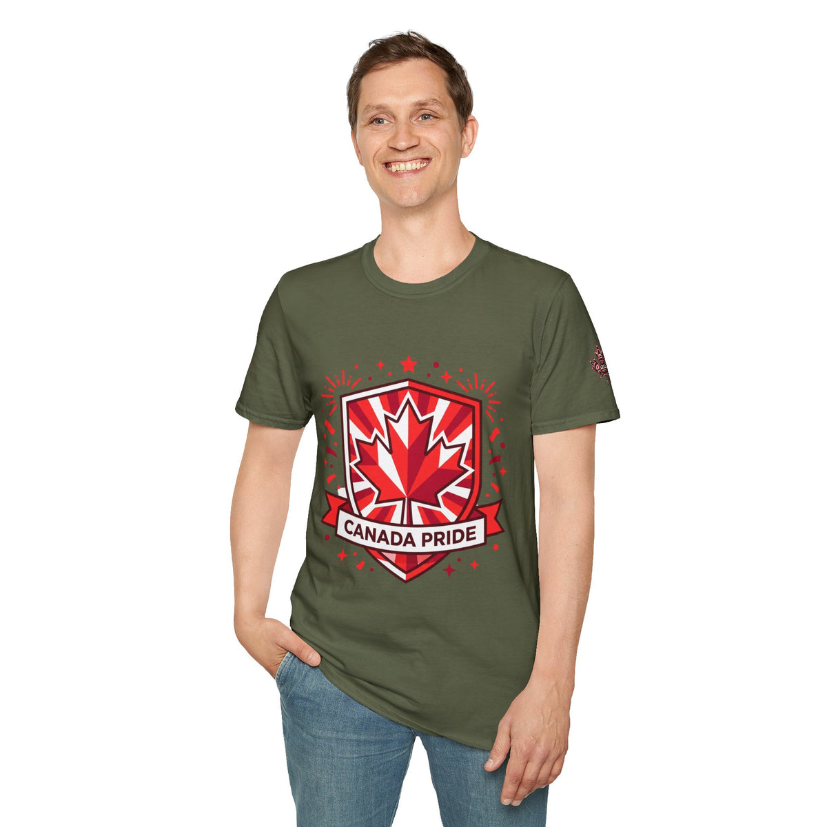 Mens Canada Pride T-Shirt — Red Maple Shield Design