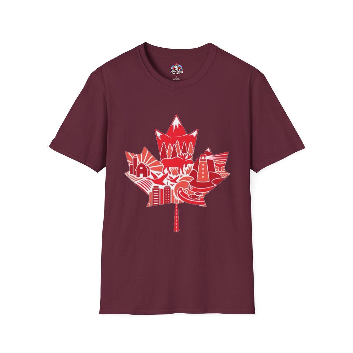 Canada Maple Leaf Skyline T-Shirt — Red Canadian Landmark Graphic Tee