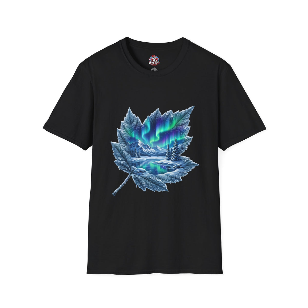 Womens Aurora Maple Leaf Tee — Northern Lights Nature T-Shirt