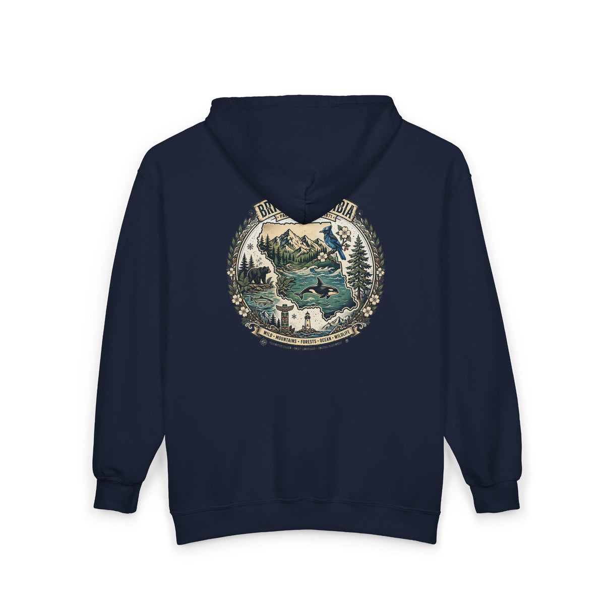 British Columbia Nature Hoodie — Scenic Mountains and Orca