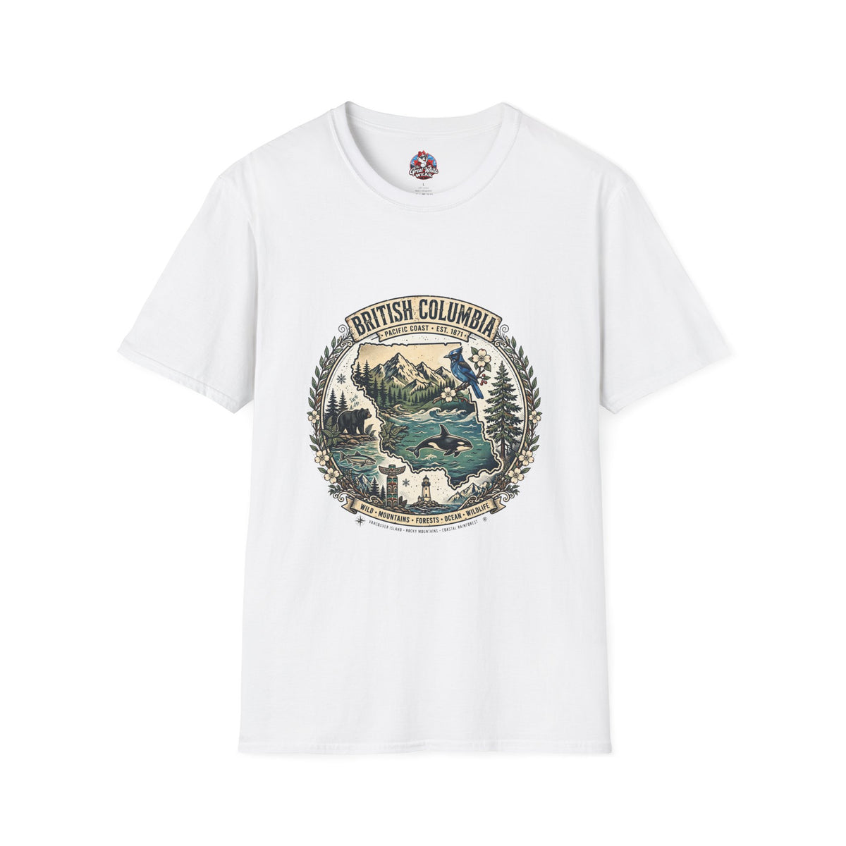 British Columbia Nature T-Shirt — Scenic Mountains and Orca Travel Tee