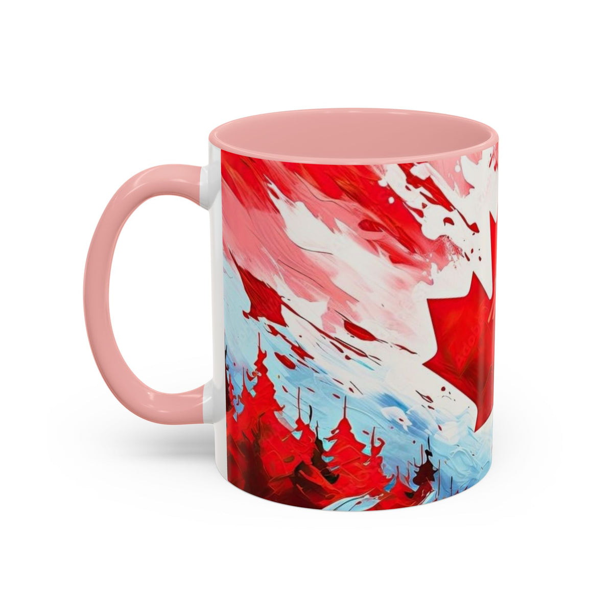 Canadian Maple Leaf Coffee Mug — Red Watercolor Canada Flag Accent Mug (11/15 oz)