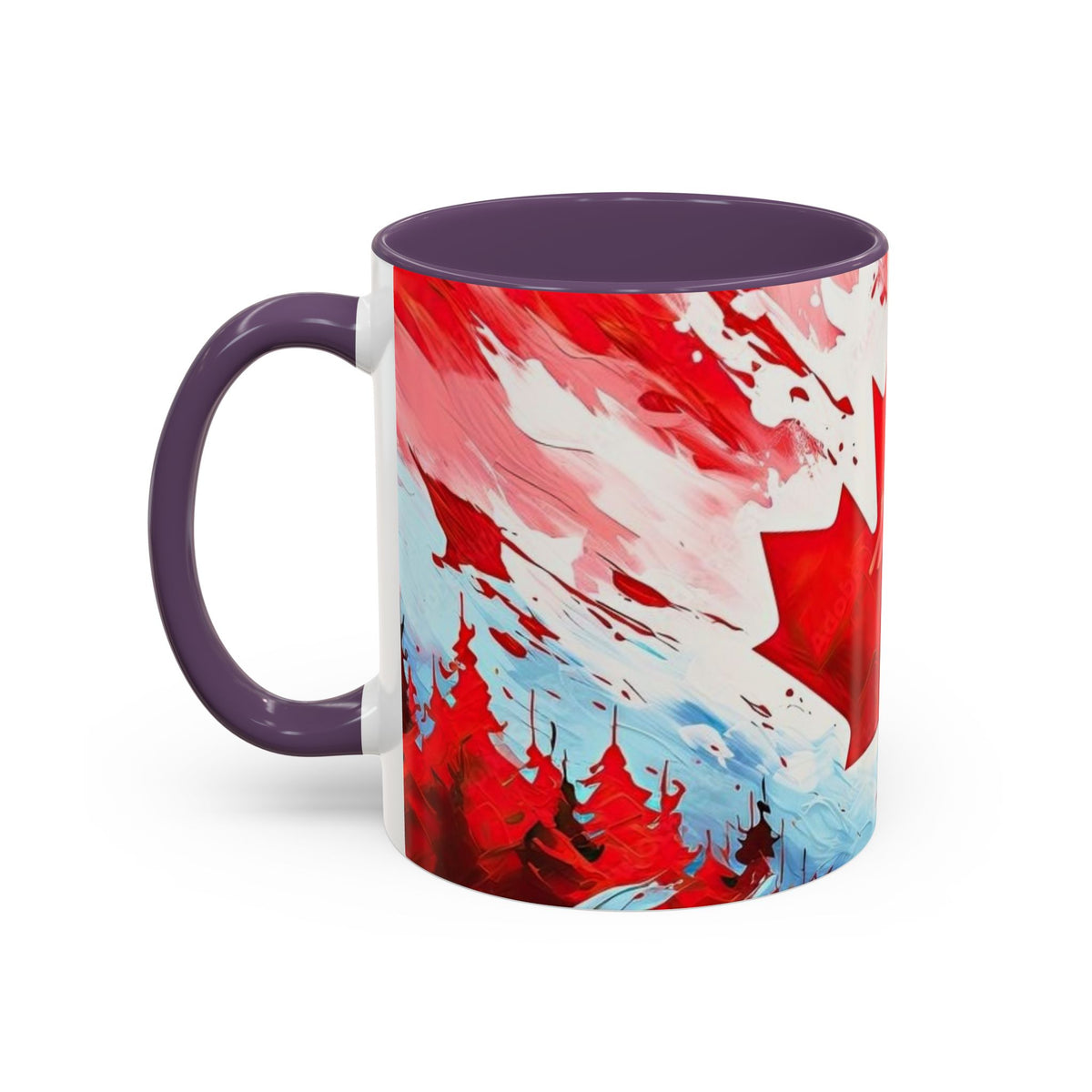 Canadian Maple Leaf Coffee Mug — Red Watercolor Canada Flag Accent Mug (11/15 oz)