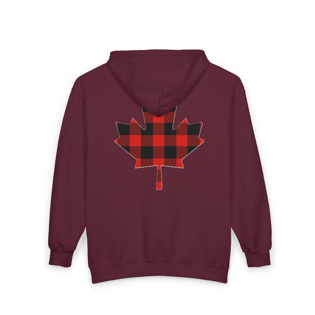 Plaid Maple Leaf Zip Hoodie — Canadian Lumberjack Back Graphic