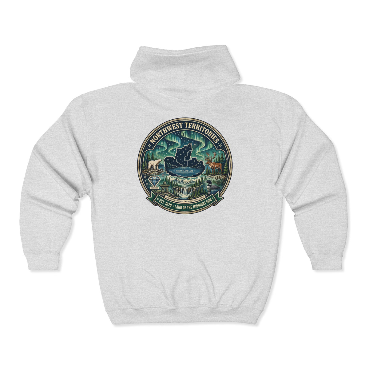 Northwest Territories Scenic Hoodie — Aurora, Moose and Wilderness Badge