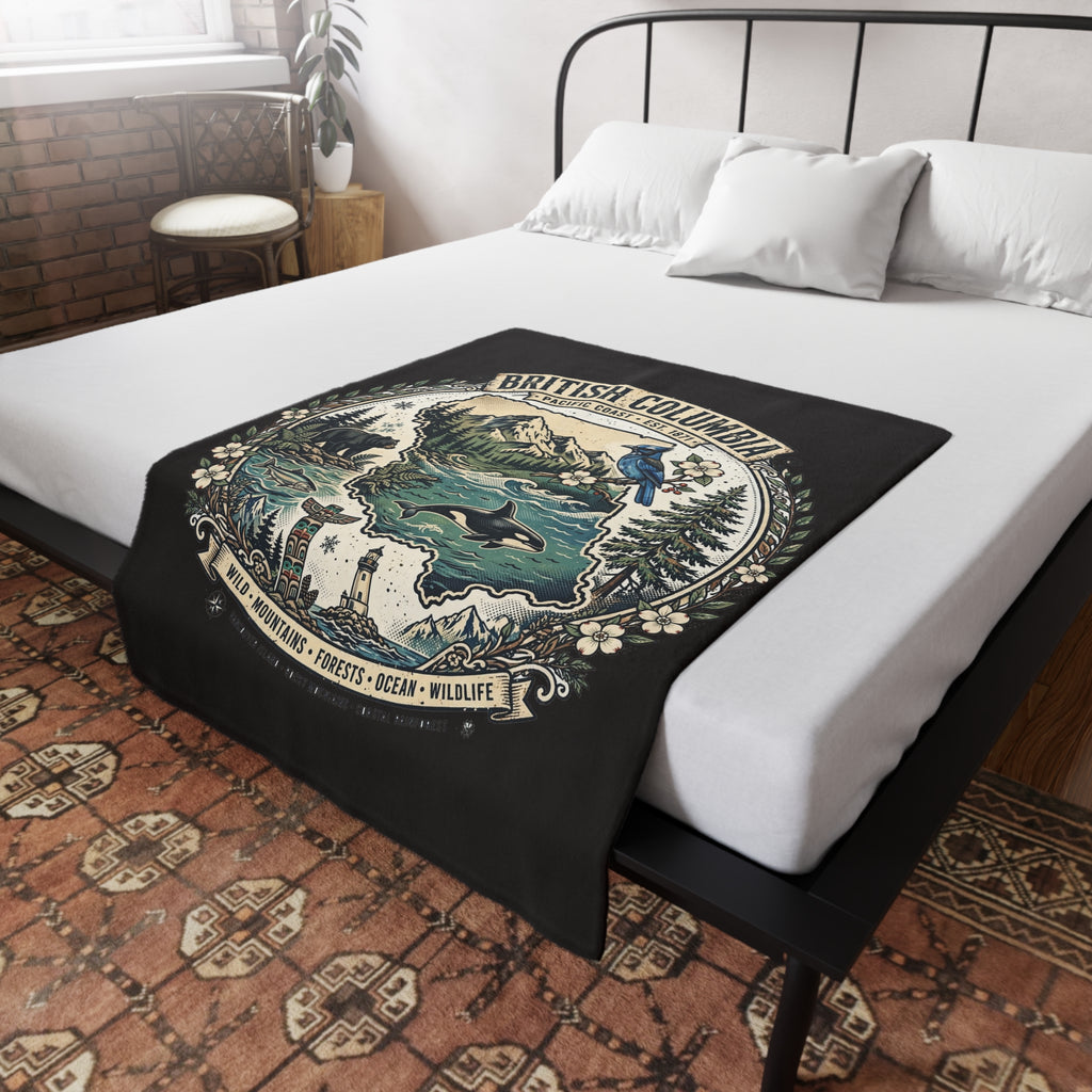 British Columbia Plush Fleece Blanket — Pacific Coast Wildlife and Mountains Throw