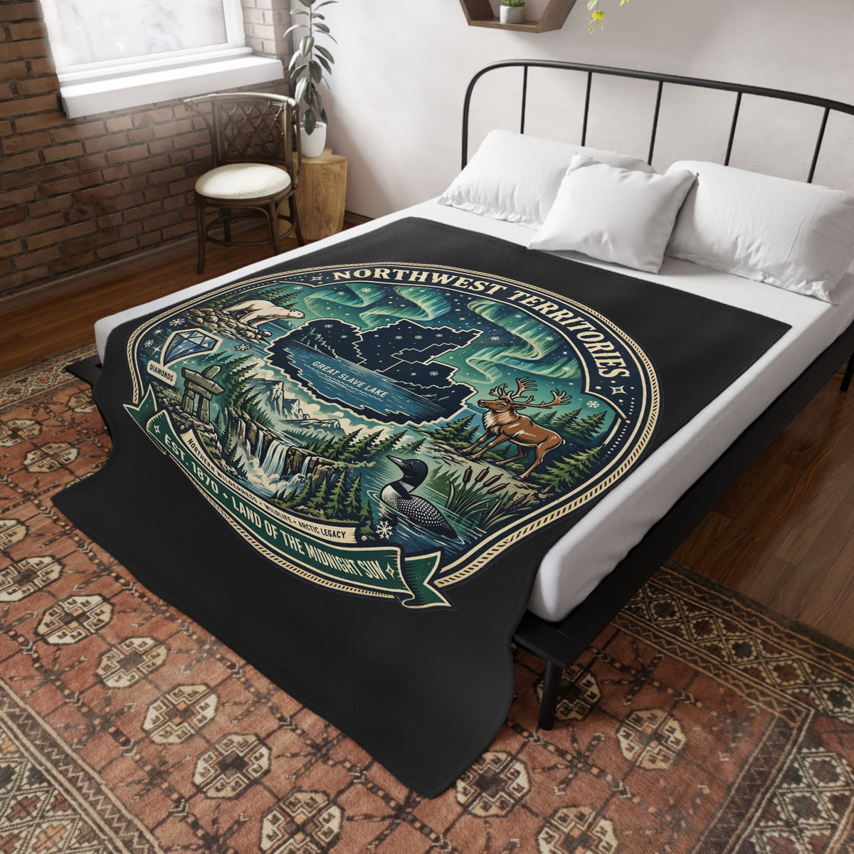 Northwest Territories Plush Fleece Blanket – 'Land of the Midnight Sun' Scenic Northern Lights Throw