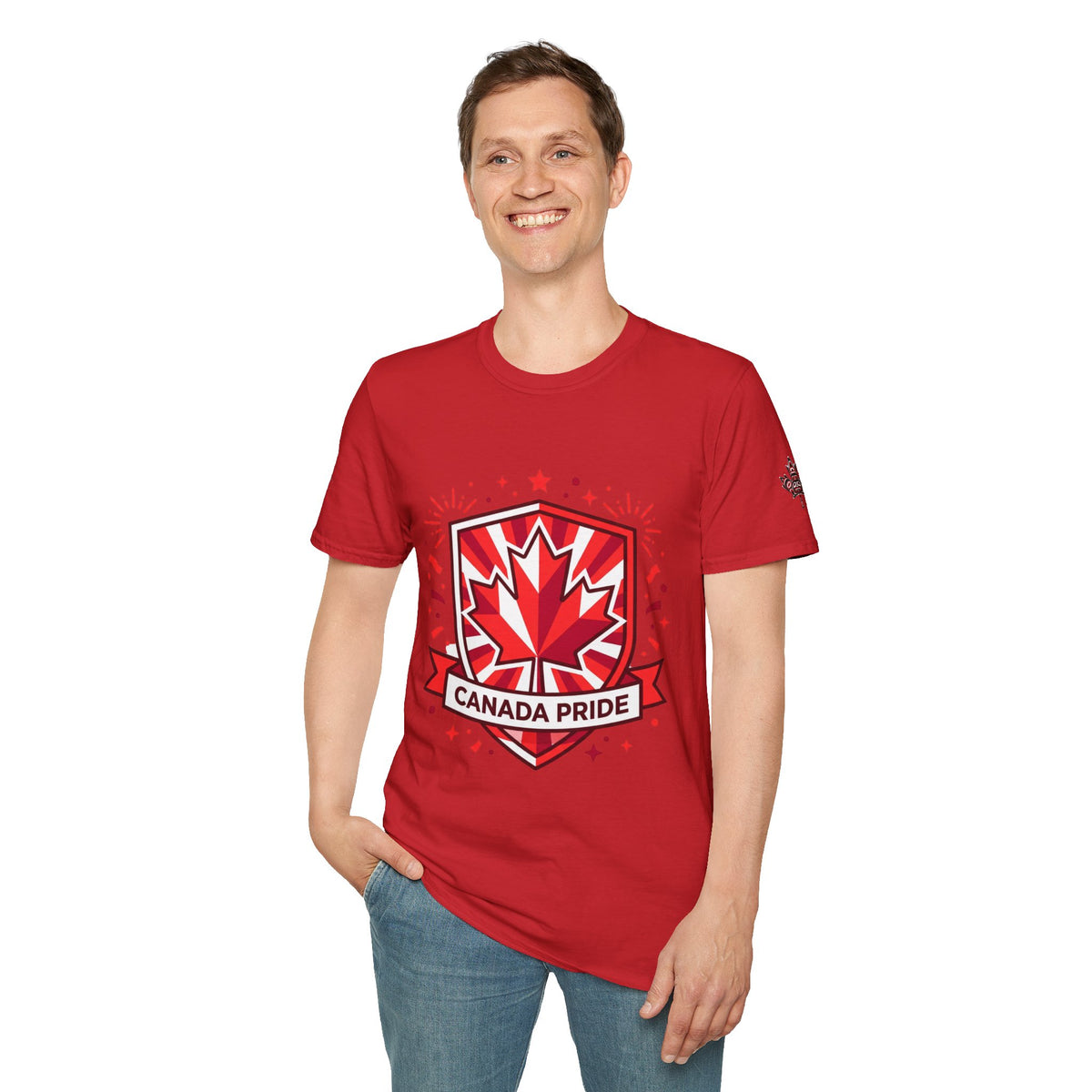 Mens Canada Pride T-Shirt — Red Maple Shield Design