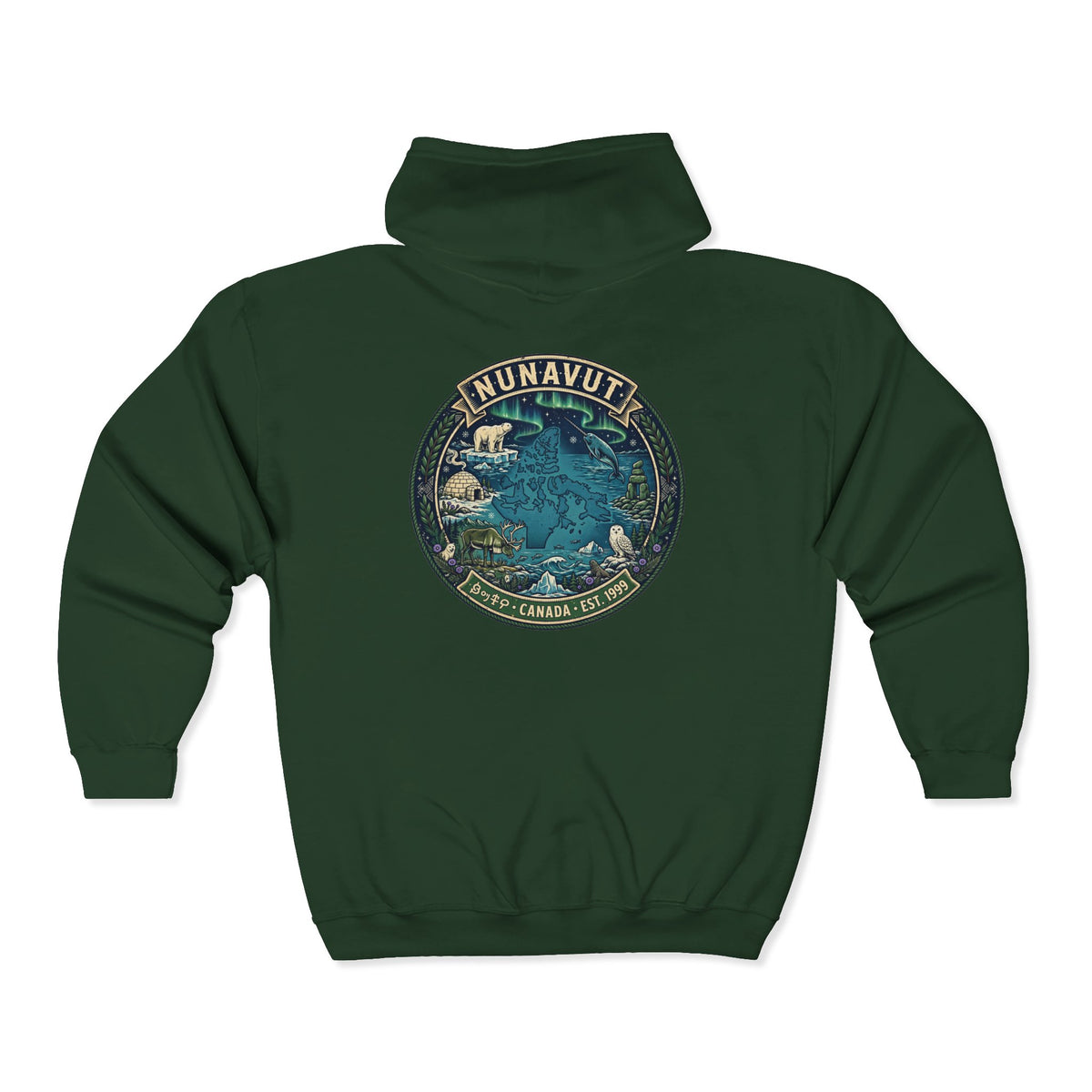 Nunavut Patch Hoodie — Arctic Wildlife and Map Graphic Hoodie