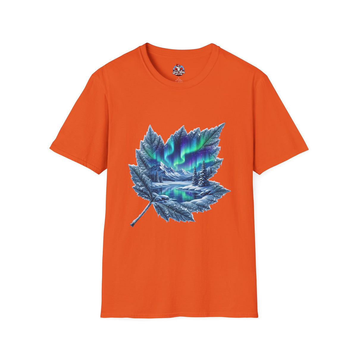 Womens Aurora Maple Leaf Tee — Northern Lights Nature T-Shirt