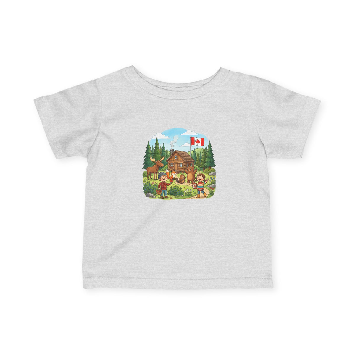 Infant Tee — Cozy Canadian Cabin Scene with Maple Flag