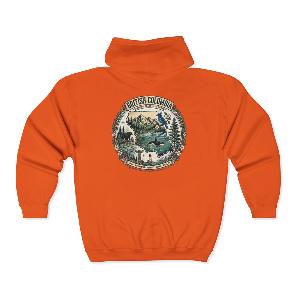 British Columbia Nature Hoodie — Scenic Mountains and Orca