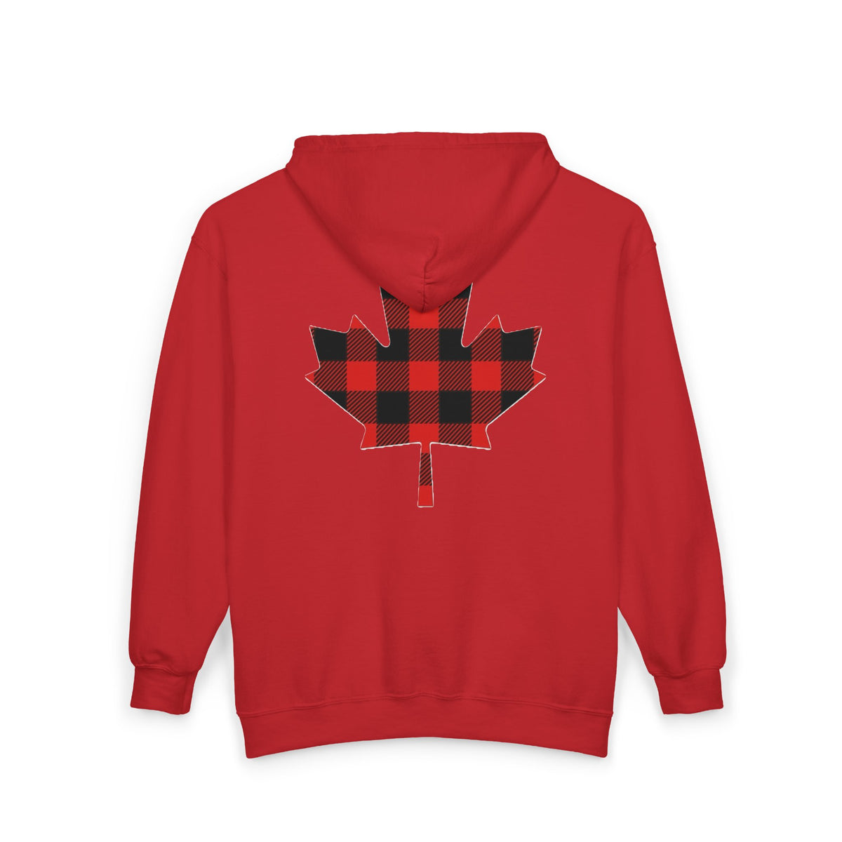 Plaid Maple Leaf Zip Hoodie — Canadian Lumberjack Back Graphic