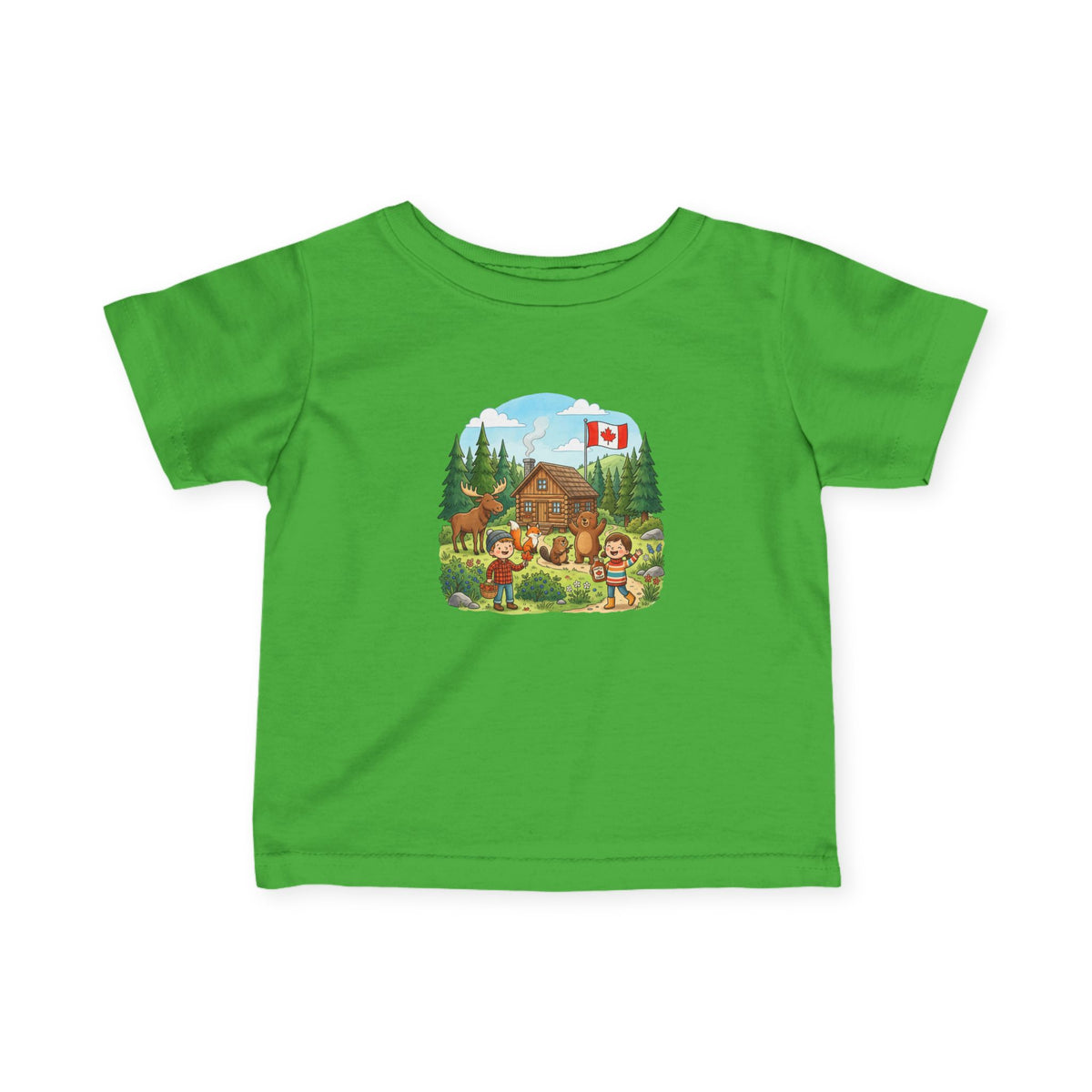 Infant Tee — Cozy Canadian Cabin Scene with Maple Flag