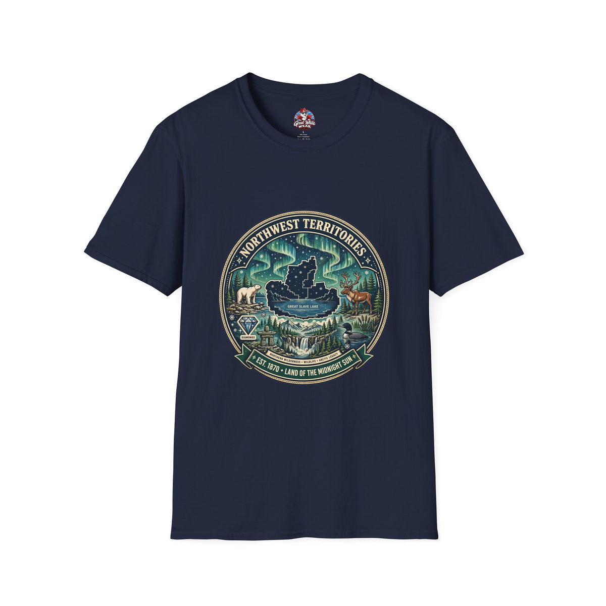 Northwest Territories Scenic T-Shirt — Aurora, Moose and Wilderness Badge