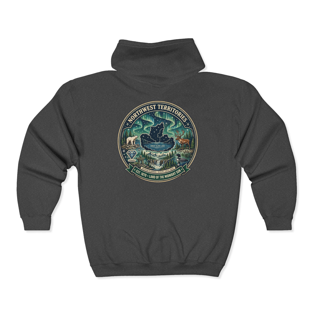 Northwest Territories Scenic Hoodie — Aurora, Moose and Wilderness Badge