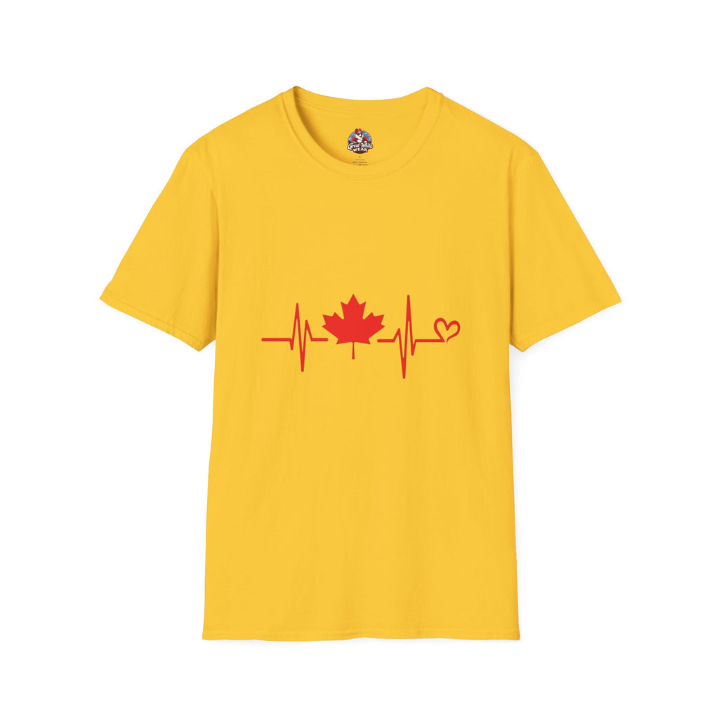 Canada Heartbeat T-Shirt — Red Maple Leaf ECG Design