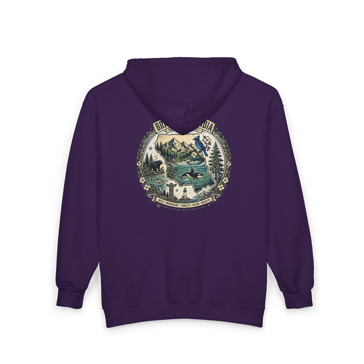 British Columbia Nature Hoodie — Scenic Mountains and Orca