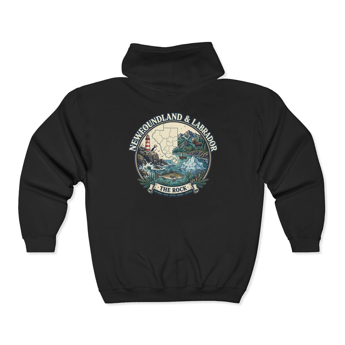 Newfoundland and Labrador 'The Rock' Graphic Hoodie — Coastal Lighthouse Travel Hoodie