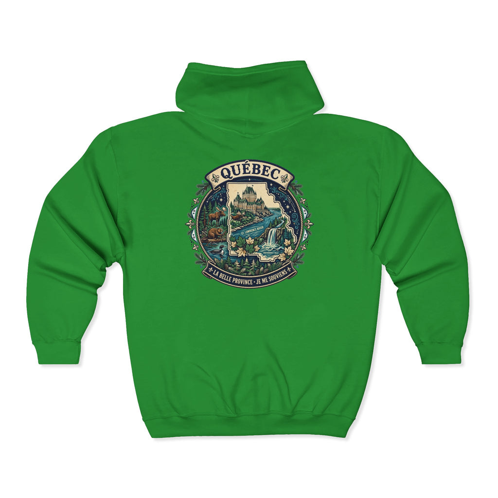 Québec Vintage Travel Hoodie — Scenic Chateau and Waterfall Souvenir Hoodie