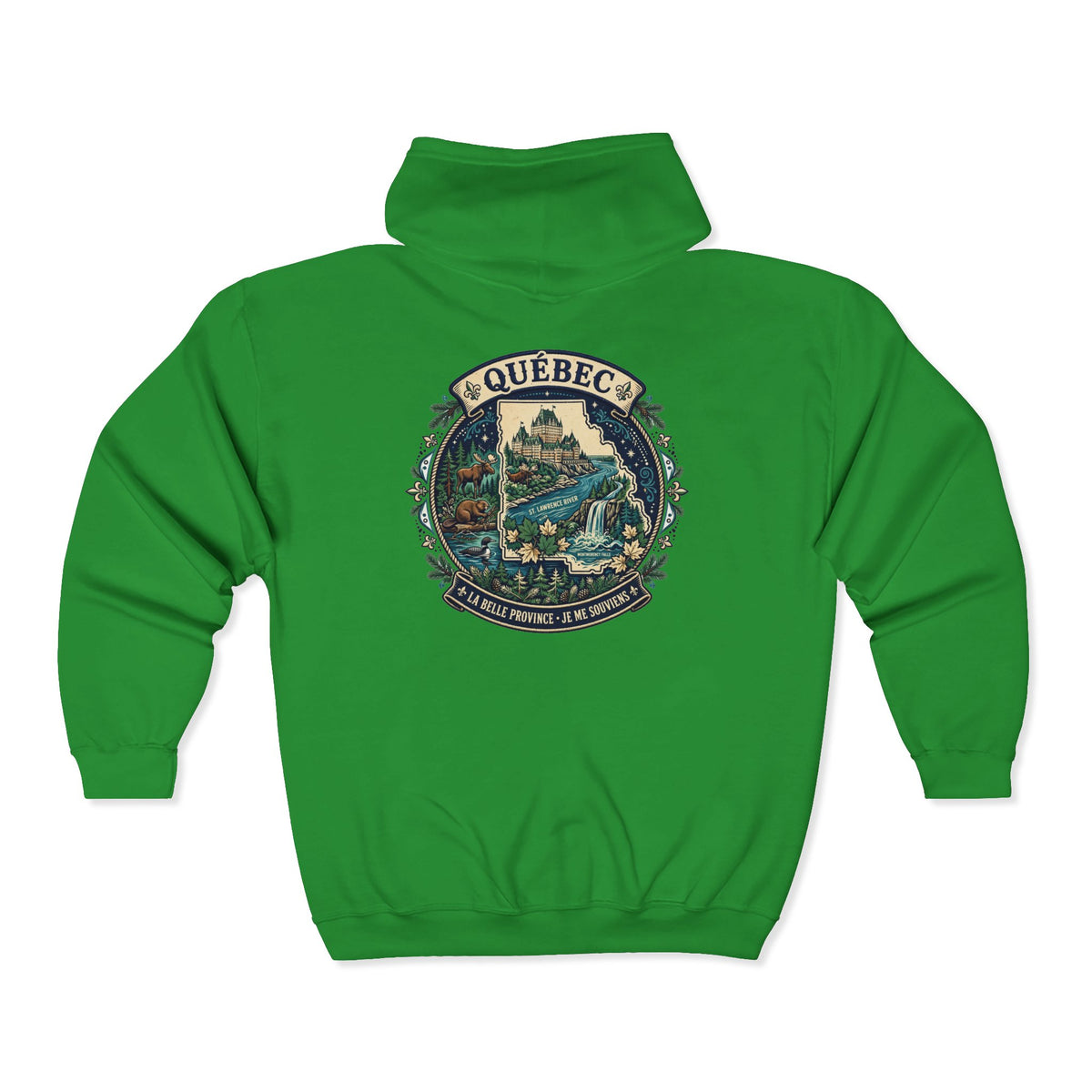 Québec Vintage Travel Hoodie — Scenic Chateau and Waterfall Souvenir Hoodie