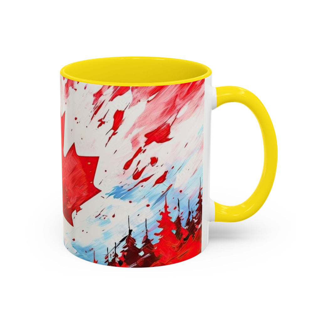 Canadian Maple Leaf Coffee Mug — Red Watercolor Canada Flag Accent Mug (11/15 oz)