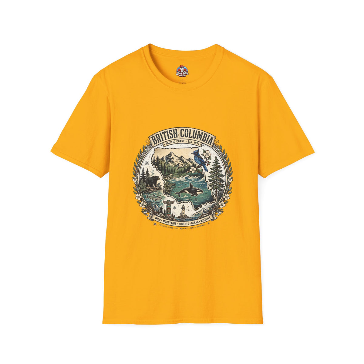 British Columbia Nature T-Shirt — Scenic Mountains and Orca Travel Tee