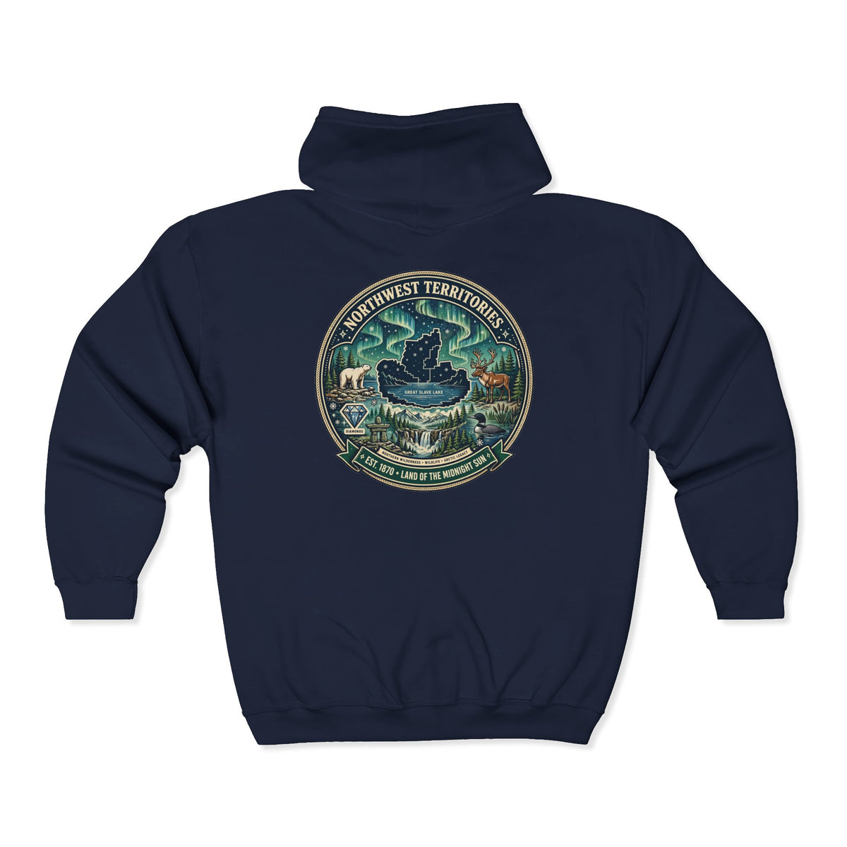 Northwest Territories Scenic Hoodie — Aurora, Moose and Wilderness Badge