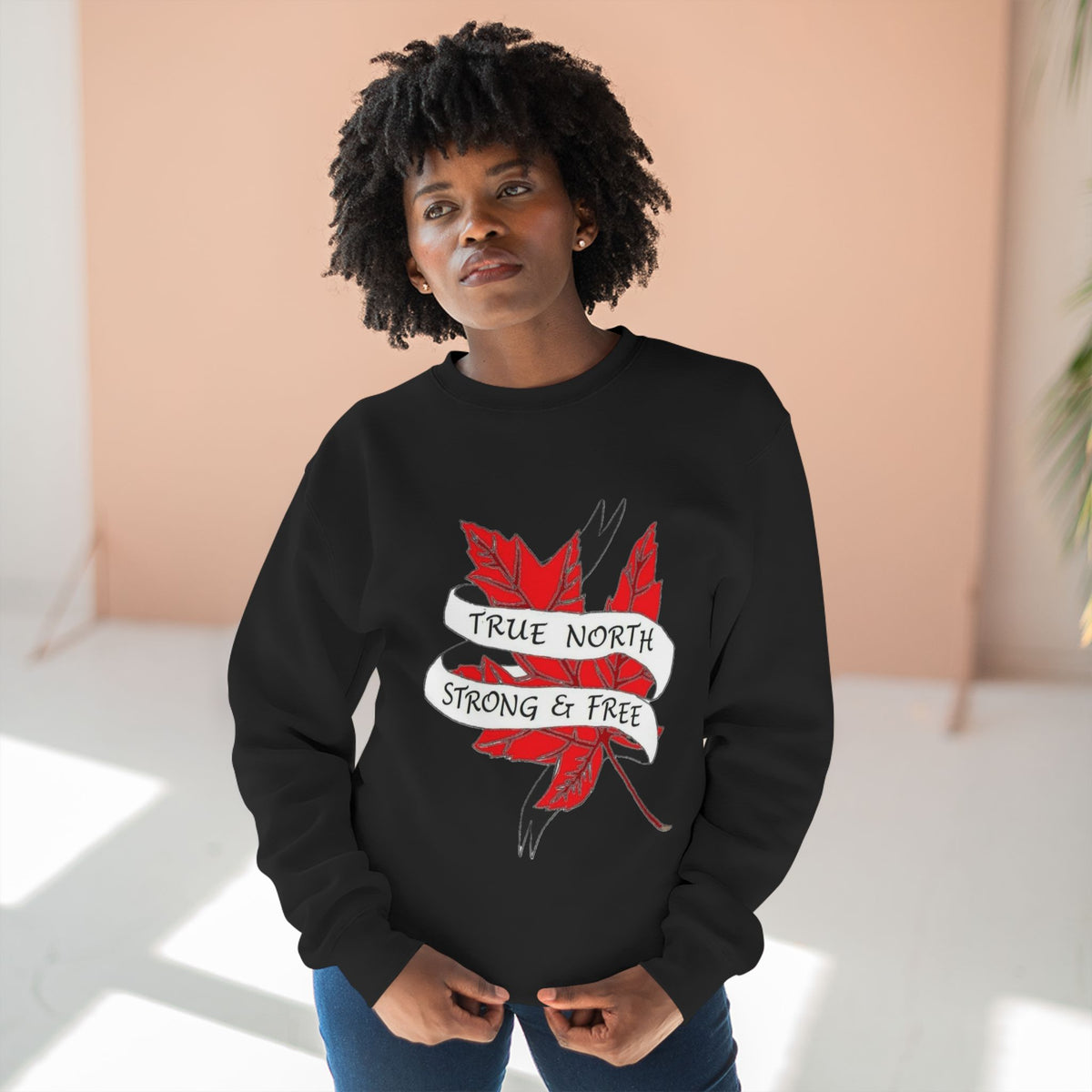 True North Maple Crewneck Sweatshirt — "True North Strong and Free"