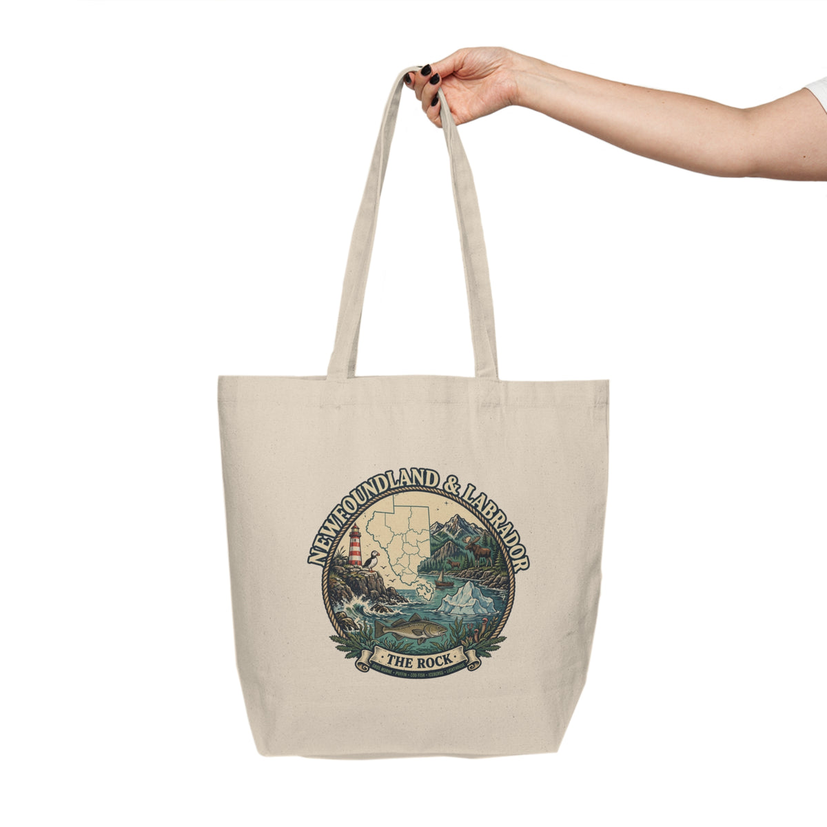 Newfoundland and Labrador Vintage Landscape Canvas Tote — "The Rock" Travel Souvenir Bag