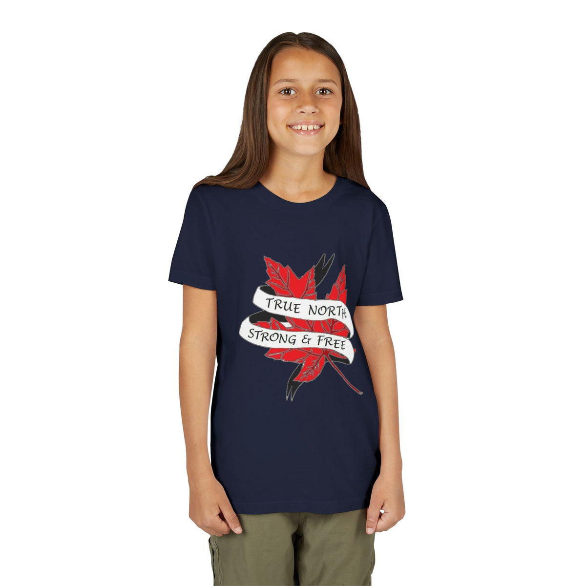Youth T-Shirt — "True North Strong & Free" Maple Leaf Canada Pride Tee