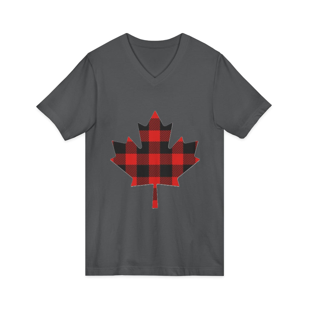 Plaid Maple Leaf V-Neck Tee — Canadian Buffalo Check Canada Day Shirt