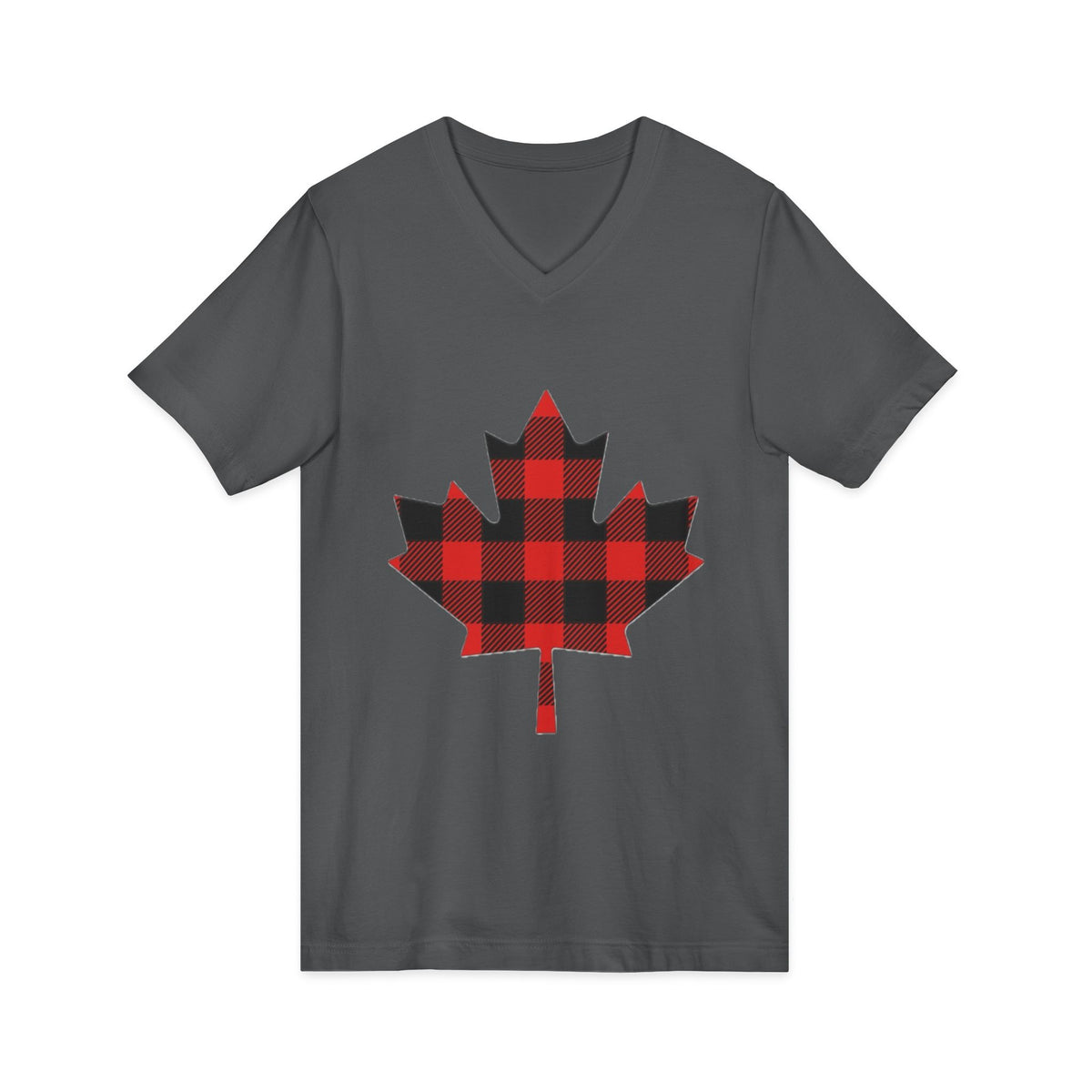 Plaid Maple Leaf V-Neck Tee — Canadian Buffalo Check Canada Day Shirt