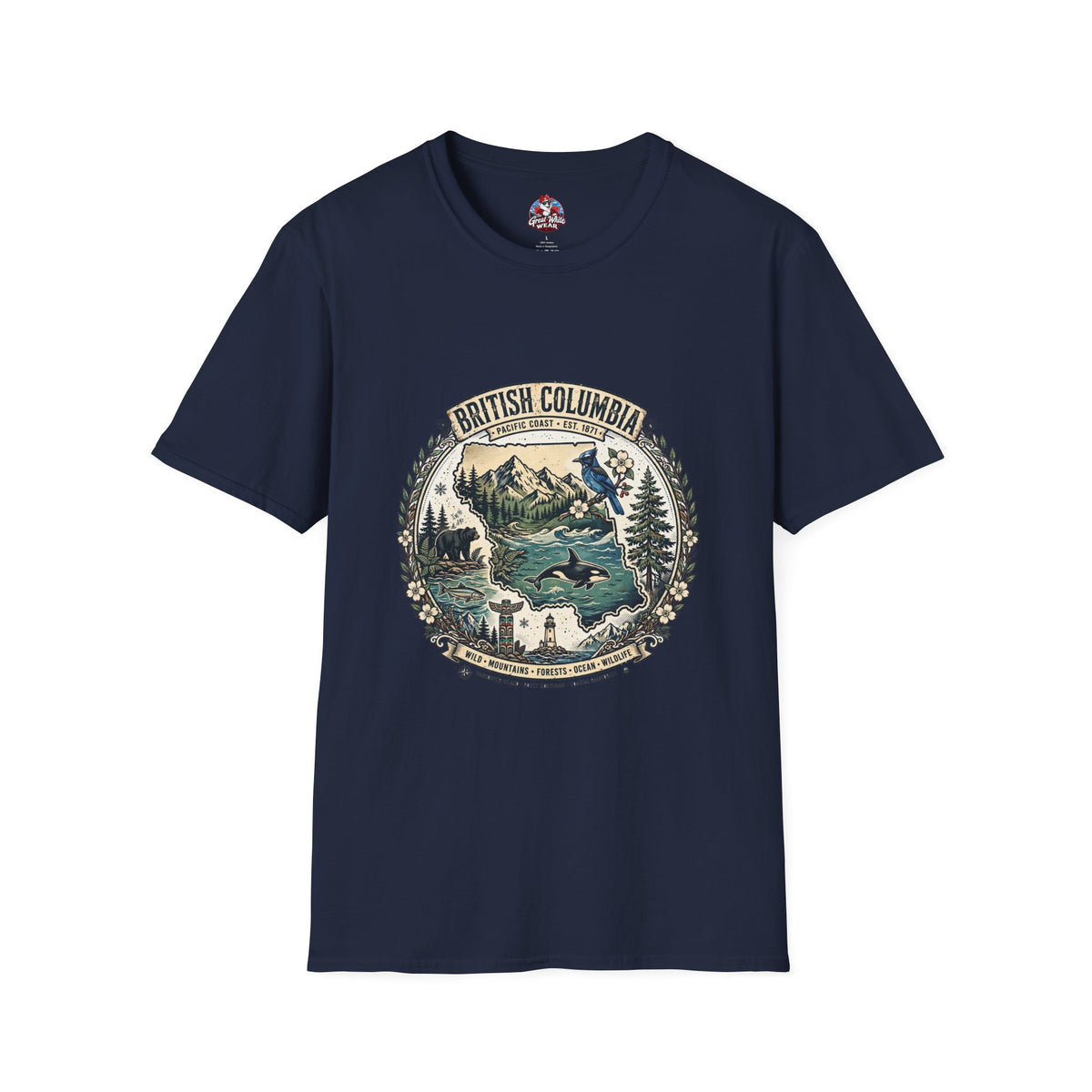 British Columbia Nature T-Shirt — Scenic Mountains and Orca Travel Tee