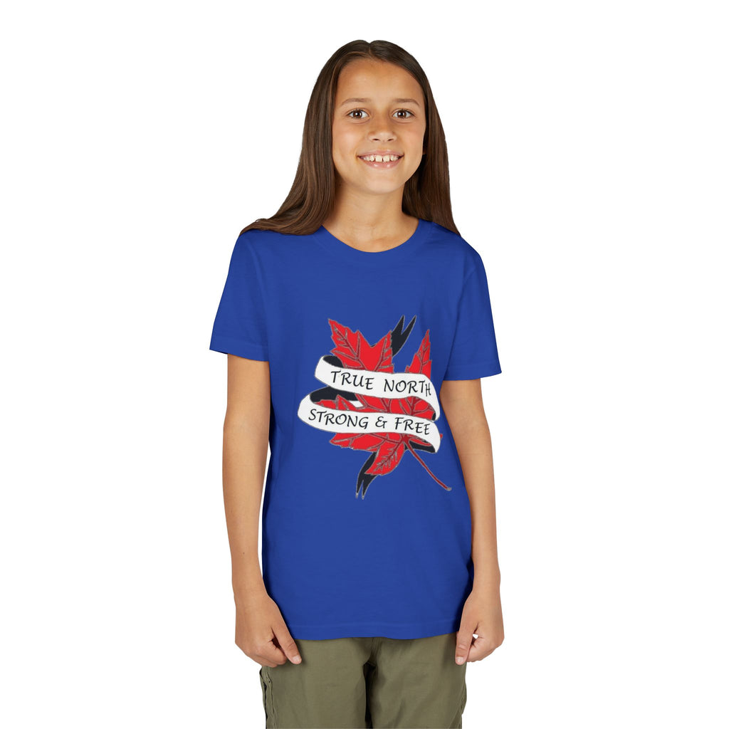 Youth T-Shirt — "True North Strong & Free" Maple Leaf Canada Pride Tee