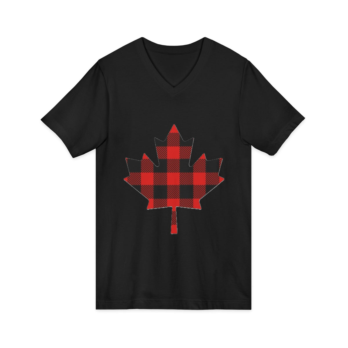 Plaid Maple Leaf V-Neck Tee — Canadian Buffalo Check Canada Day Shirt