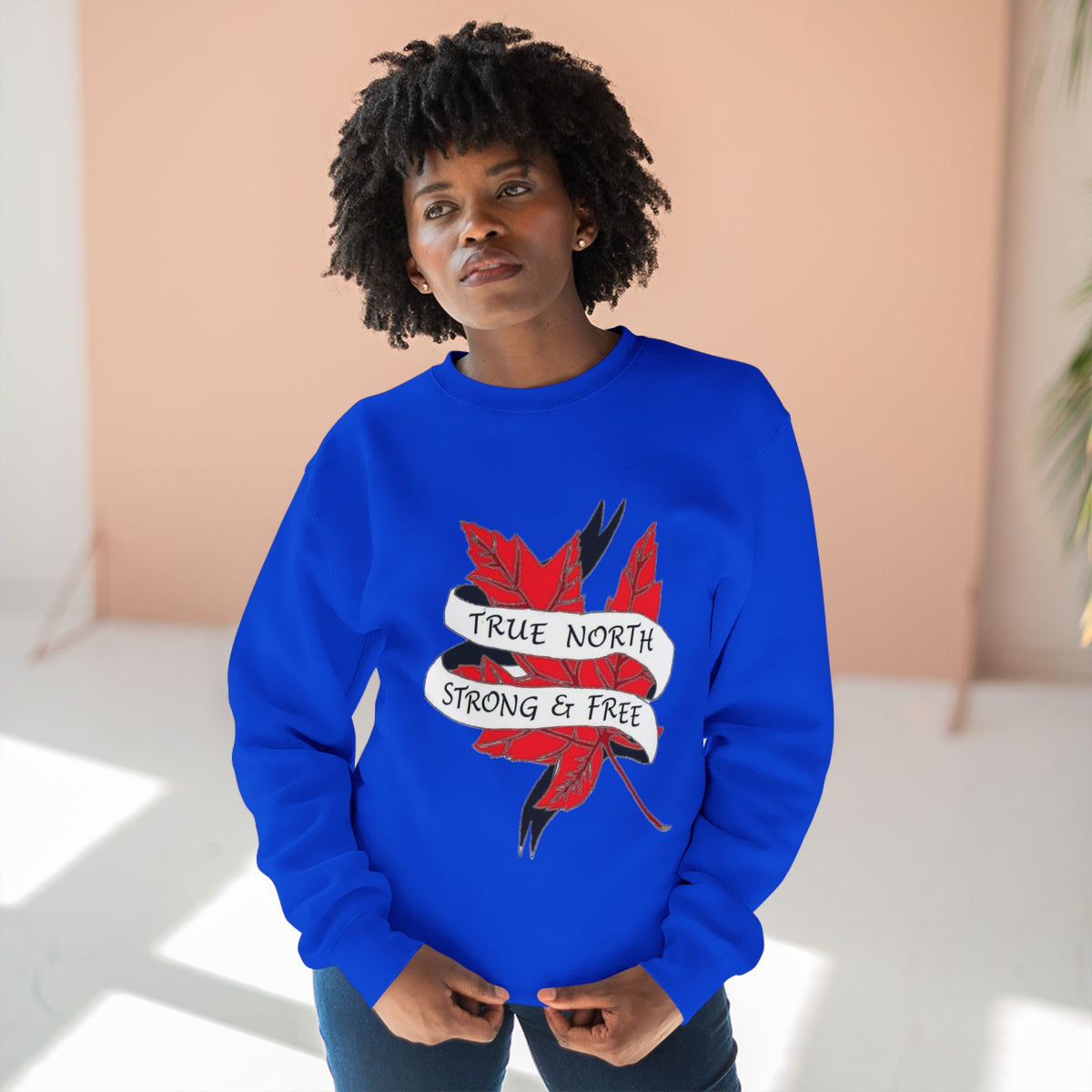 True North Maple Crewneck Sweatshirt — "True North Strong and Free"
