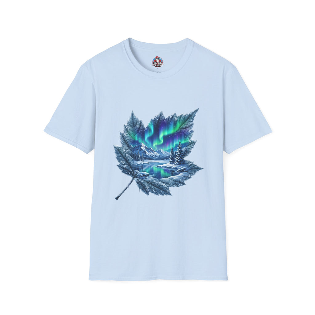 Womens Aurora Maple Leaf Tee — Northern Lights Nature T-Shirt