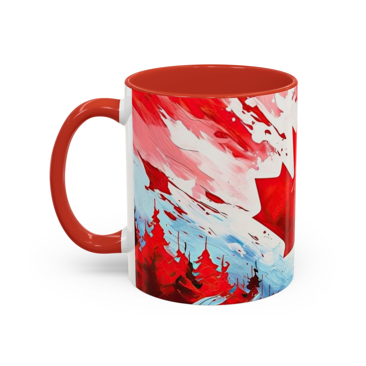 Canadian Maple Leaf Coffee Mug — Red Watercolor Canada Flag Accent Mug (11/15 oz)