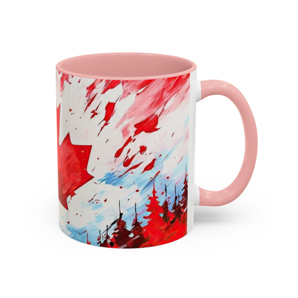 Canadian Maple Leaf Coffee Mug — Red Watercolor Canada Flag Accent Mug (11/15 oz)
