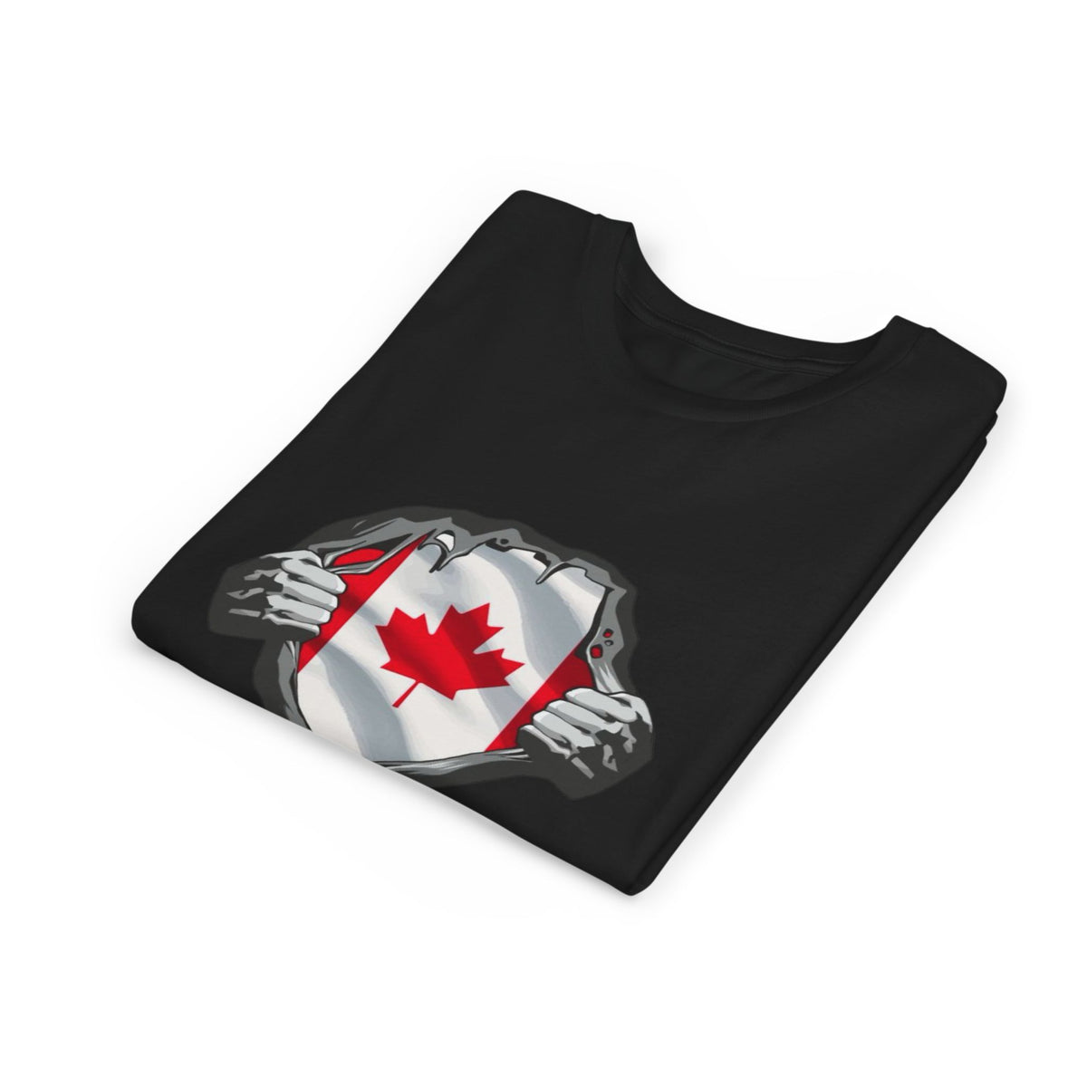 Youth Tee — Ripped Chest Canadian Flag Graphic (Canada Pride)