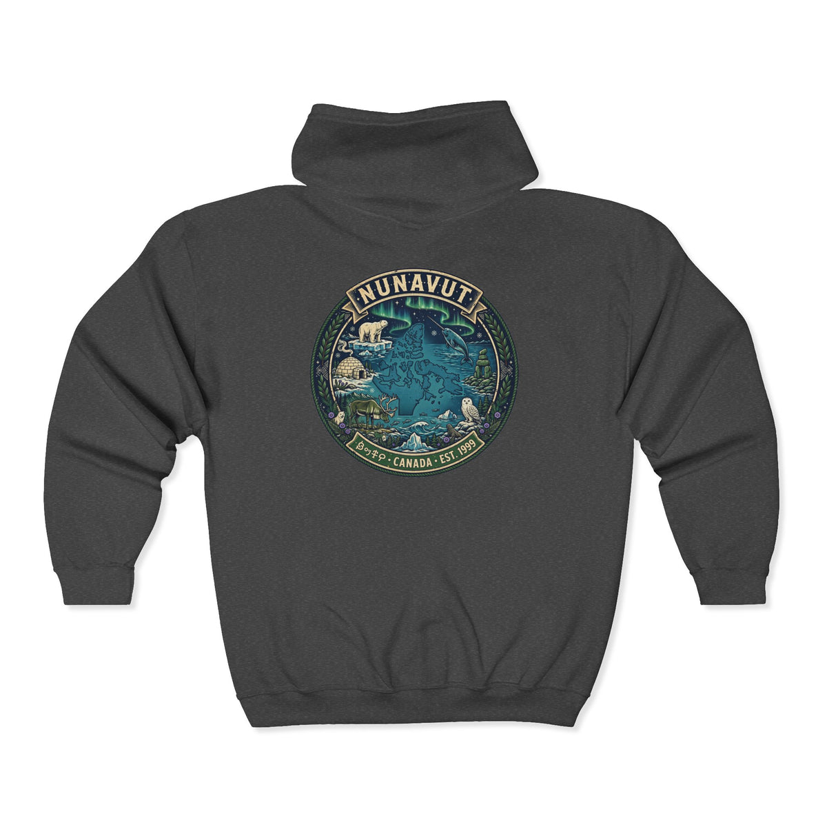 Nunavut Patch Hoodie — Arctic Wildlife and Map Graphic Hoodie