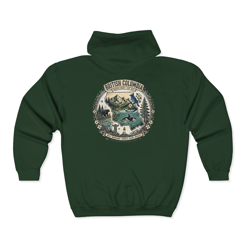 British Columbia Nature Hoodie — Scenic Mountains and Orca