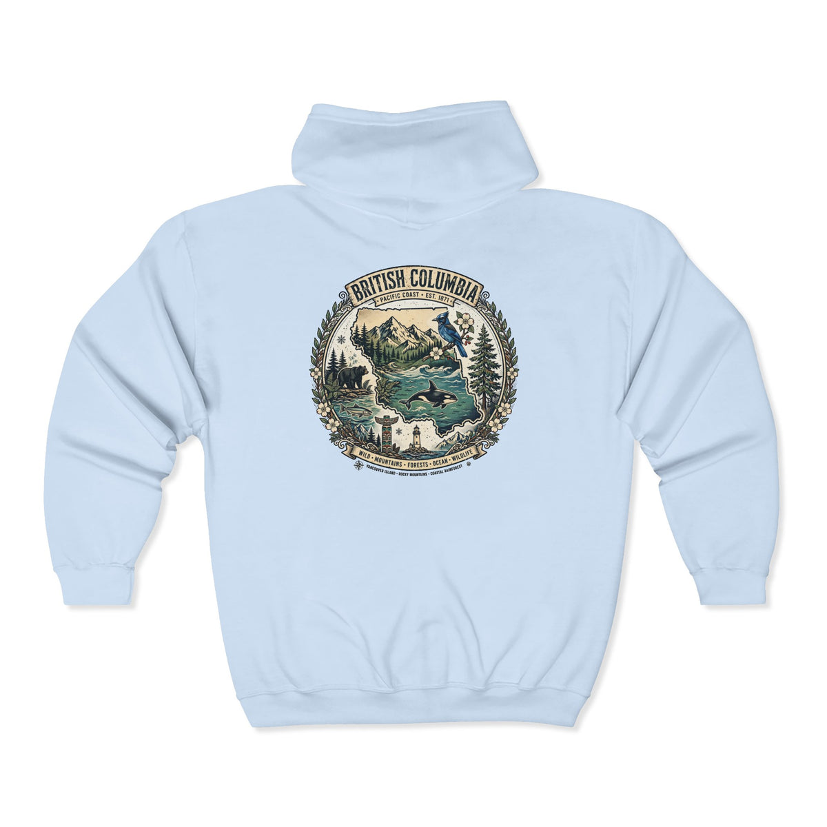 British Columbia Nature Hoodie — Scenic Mountains and Orca