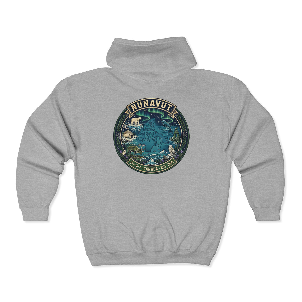 Nunavut Patch Hoodie — Arctic Wildlife and Map Graphic Hoodie