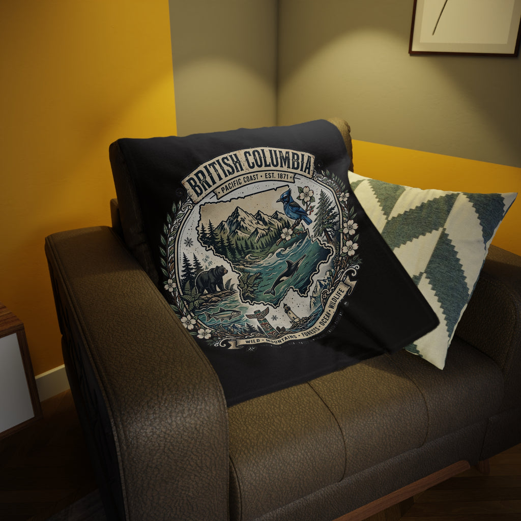 British Columbia Plush Fleece Blanket — Pacific Coast Wildlife and Mountains Throw