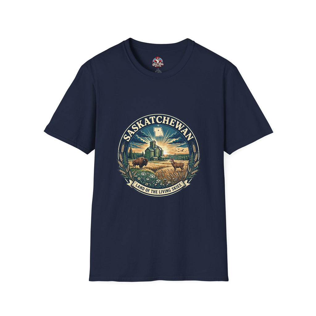 Saskatchewan Vintage Shield T-Shirt — Land of the Living Skies Graphic Tee